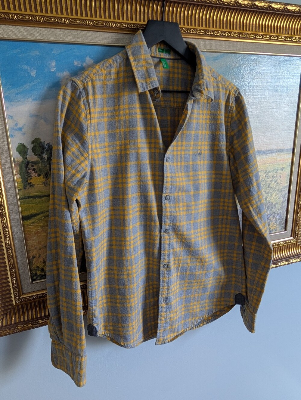 United Colors Of Benetton Yellow and Gray Plaid Flannel